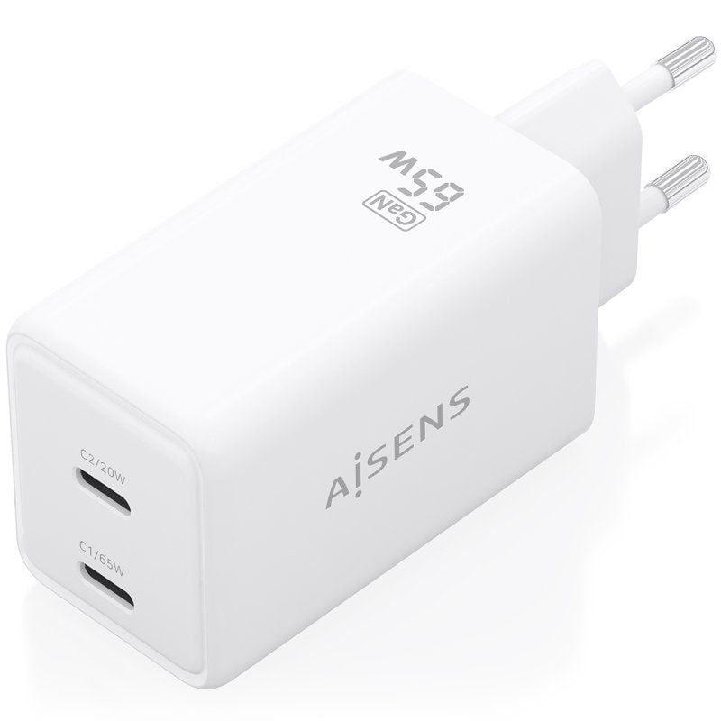 Carregador de Parede Aisens Gan Asch-65w2p078-w / 2xusb Type-c / 65W / Branco