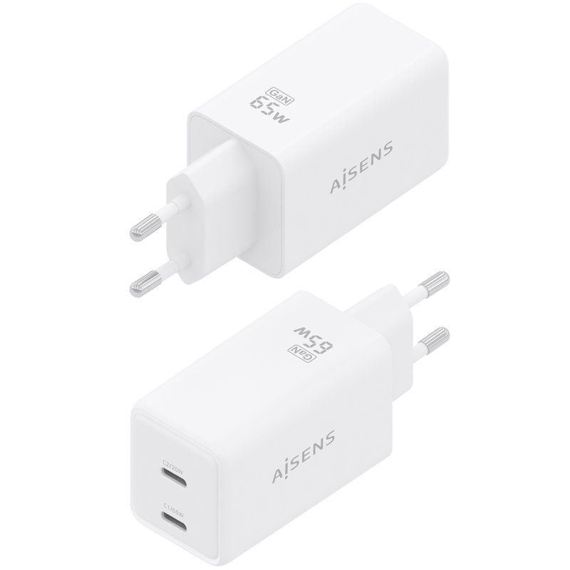 Carregador de Parede Aisens Gan Asch-65w2p078-w / 2xusb Type-c / 65W / Branco