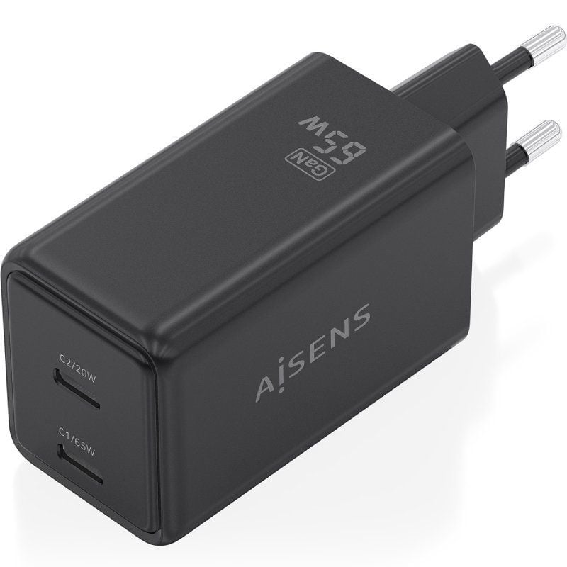 Carregador de Parede Aisens Gan Asch-65w2p079-bk / 2xusb Type-c / 65W / Preto