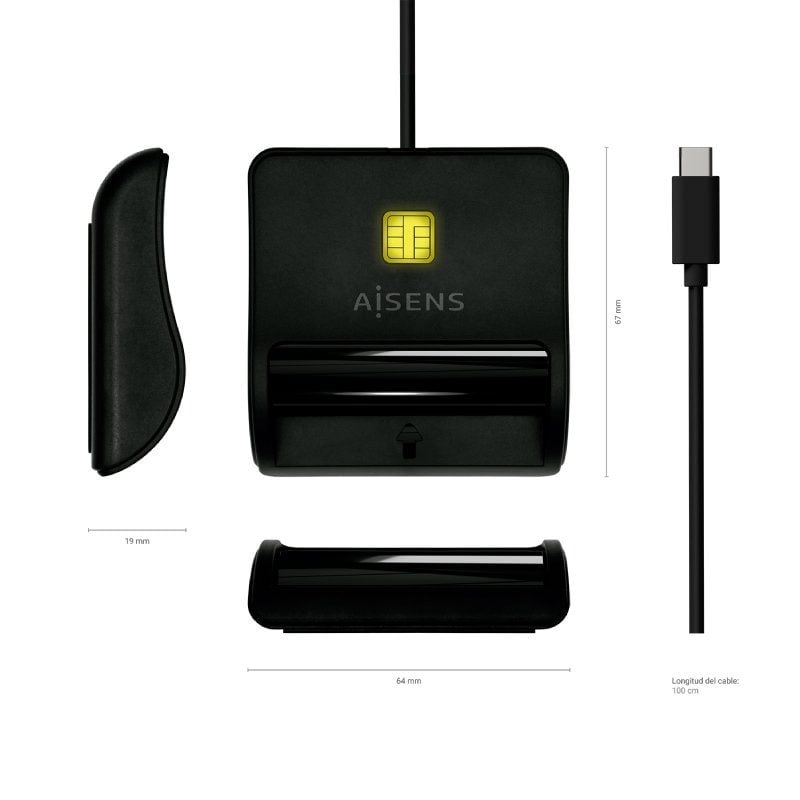 Leitor de Cartões de Identificação USB Tipo C Aisens Ascr-sn03c-bk / USB Tipo C / Preto