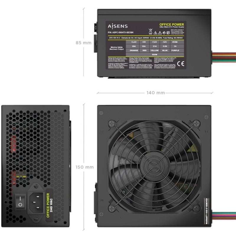 Fonte de Alimentação Aisens Aspc-500atx-seobk / 500 W / Ventilador de 12 Cm