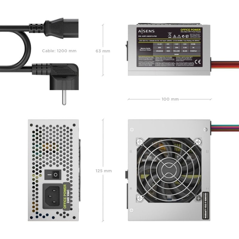Fonte de Alimentação SFX Aisens Aspc-500sfx-pse / 500 W / Ventilador de 8 Cm
