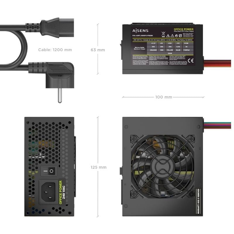 Fonte de Alimentação SFX Aisens Aspc-500sfx-psebk / 500 W / Ventilador de 8 Cm