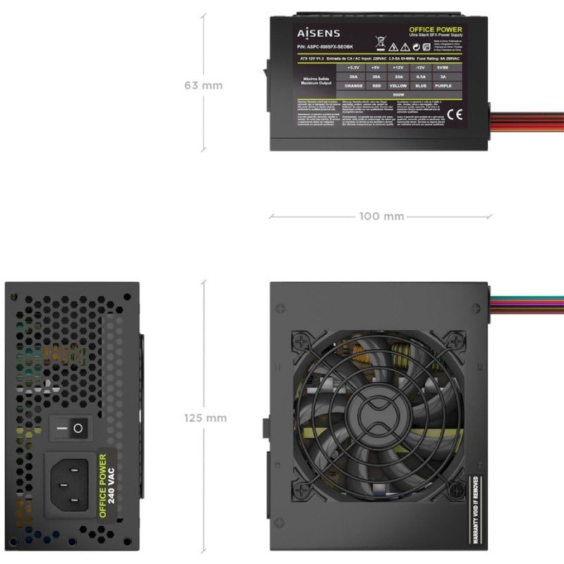 Fonte de Alimentação SFX Aisens Aspc-500sfx-seobk / 500 W / Ventilador de 8 Cm