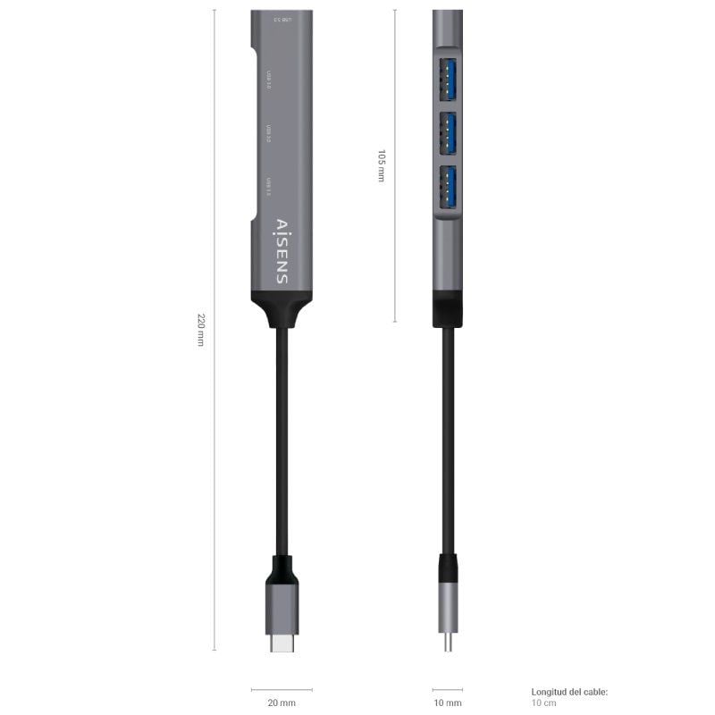 Hub USB Tipo C Aisens A109-0541 / 4xusb