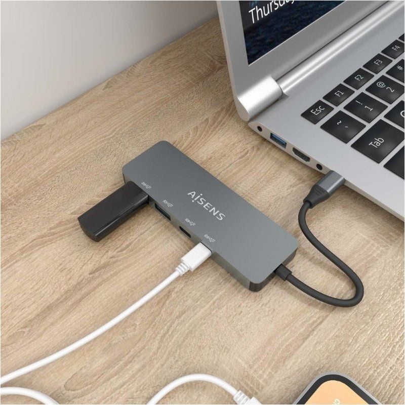 Concentrador USB Tipo C Aisens A109-0694 / 2xusb / 2xusb Tipo C / Cinzento