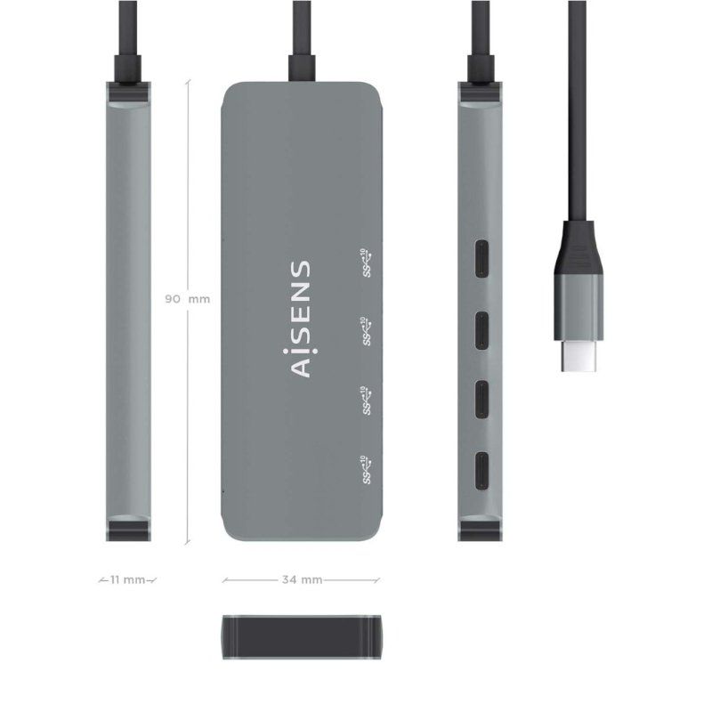 Concentrador USB Tipo C Aisens A109-0695 / 4xusb Tipo C / Cinzento