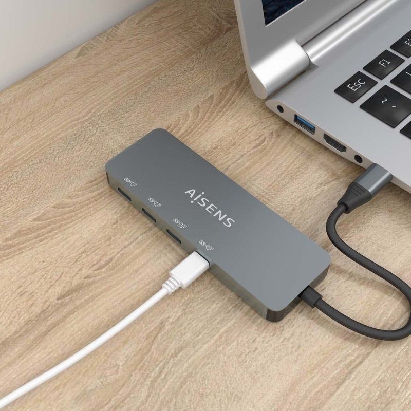 Concentrador USB Tipo C Aisens A109-0695 / 4xusb Tipo C / Cinzento