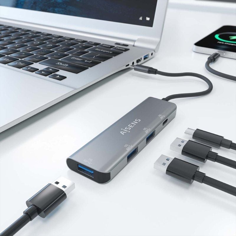Concentrador USB Tipo C Aisens A109-0762 / 3xusb / 1xusb Tipo C / Cinzento