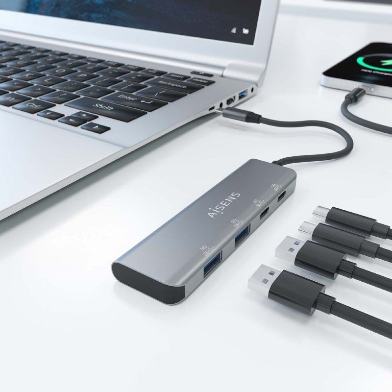 Concentrador USB Tipo C Aisens A109-0763 / 2xusb / 2xusb Tipo C / Cinzento