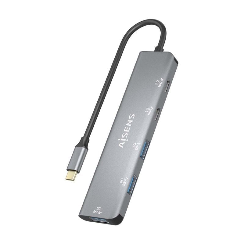Concentrador USB Tipo C Aisens A109-0857 / 3xusb / 1xusb Tipo C / 1xusb Tipo C PD / Cinzento