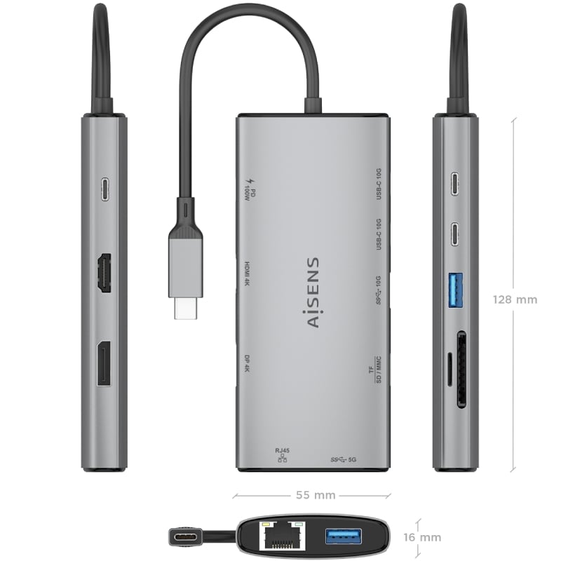 Estação de Ligação USB Tipo C Aisens Asuc-10p050-gr / 1xdisplayport / 1xhdmi 4K / 1xrj45 / 2xusb /…