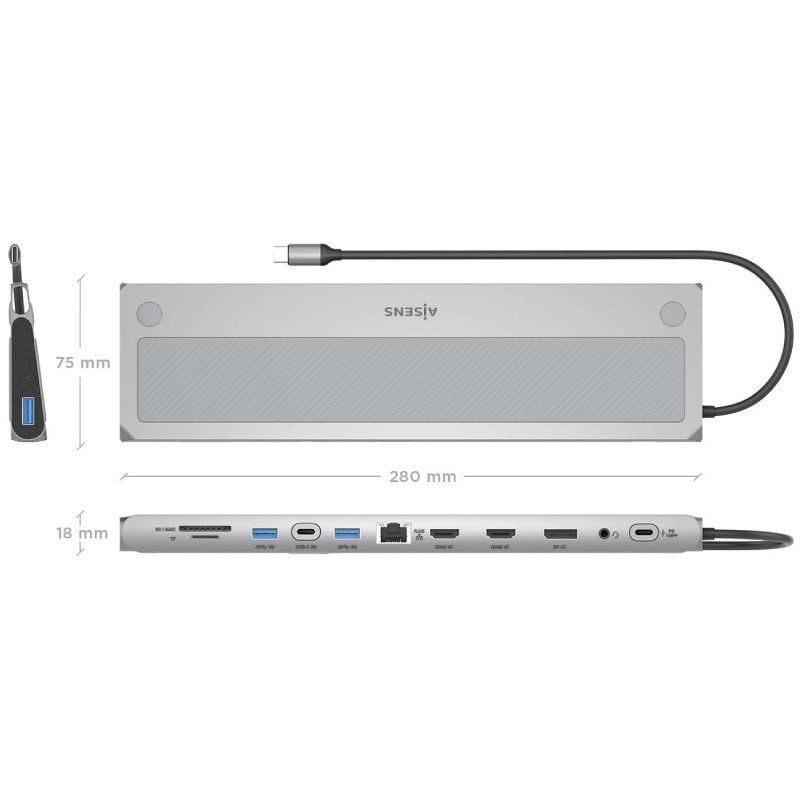Base de Ligação USB Tipo C Aisens Asuc-12p020-gr / 2xhdmi / 3xusb / 1xusb Tipo C / 1xrj45 / 1xdispl…