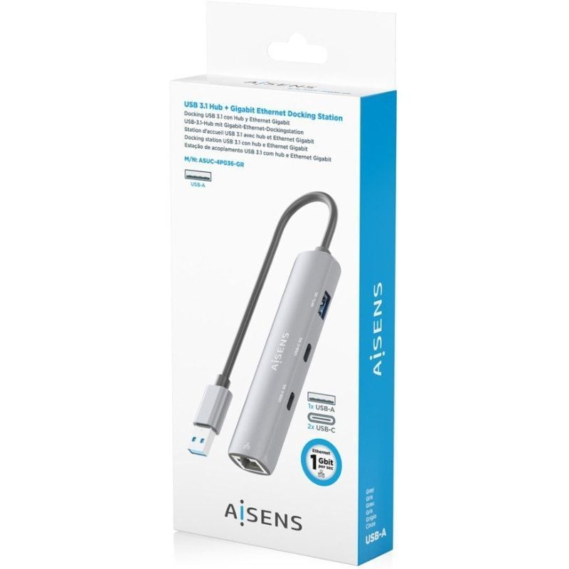 Concentrador USB Aisens Asuc-4p036-gr / 2xusb Tipo C / 1xusb / 1xrj45 / Cinzento