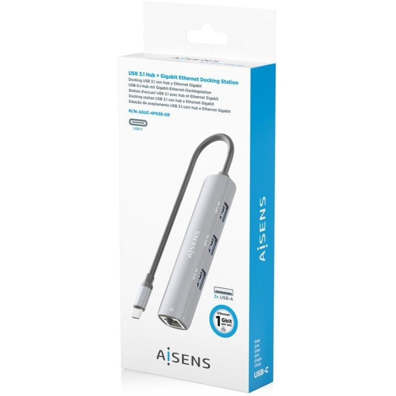 Concentrador USB Tipo C Aisens Asuc-4p038-gr / 3xusb / 1xrj45 / Cinzento