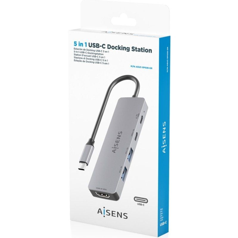 Base de Ligação USB Tipo C Aisens Asuc-5p028-gr / 1xhdmi / 2xusb / 2xusb Tipo C / 1xusb Tipo C PD /…