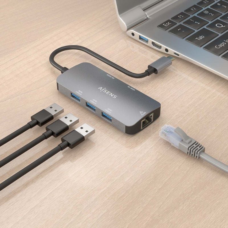 Base de Ligação USB Tipo C Aisens Asuc-6p019-gr / 1xhdmi / 3xusb / 1xrj45 / 1xusb Tipo C PD / Cinze…