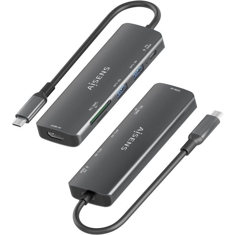 Base de Ligação USB Tipo C Aisens Asuc-5p011-gr / 1xhdmi / 2xusb / 1xusb Tipo C PD / 1xleitor de Ca…