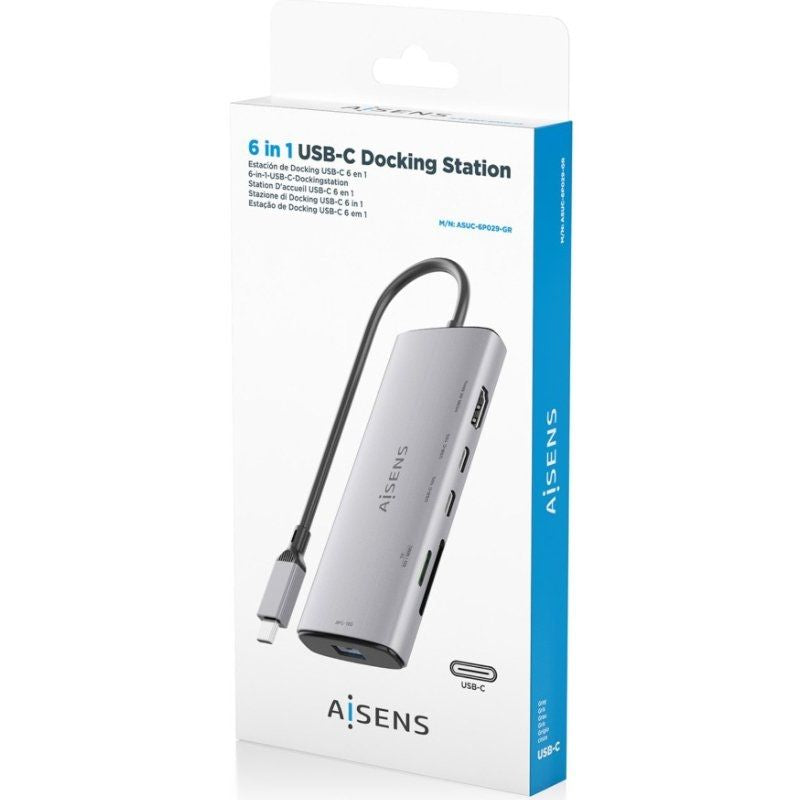 Base de Ligação USB Tipo C Aisens Asuc-6p029-gr / 1xhdmi / 1xusb / 2xusb Tipo C / 1xleitor de Cartõ…