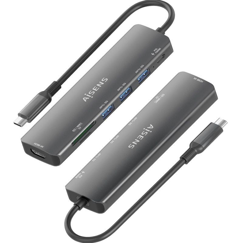 Base de Ligação USB Tipo C Aisens Asuc-7p025-gr / 1xhdmi / 3xusb / 1xusb Tipo C PD / 1xleitor de Ca…