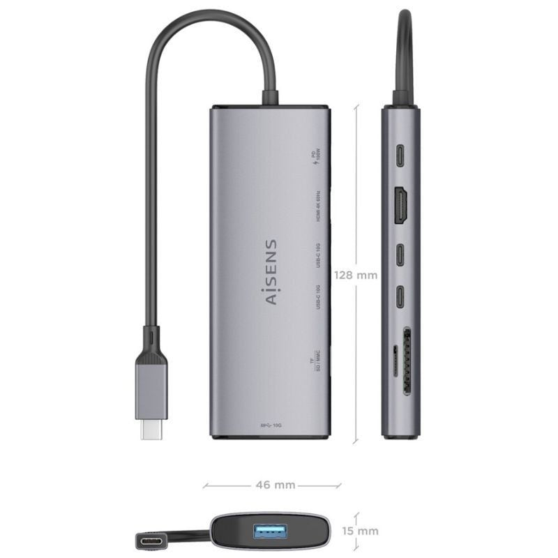 Base de Ligação USB Tipo C Aisens Asuc-7p031-gr / 1xhdmi / 1xusb / 2xusb Tipo C / 1xleitor de Cartõ…