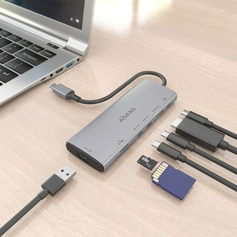 Base de Ligação USB Tipo C Aisens Asuc-7p031-gr / 1xhdmi / 1xusb / 2xusb Tipo C / 1xleitor de Cartõ…
