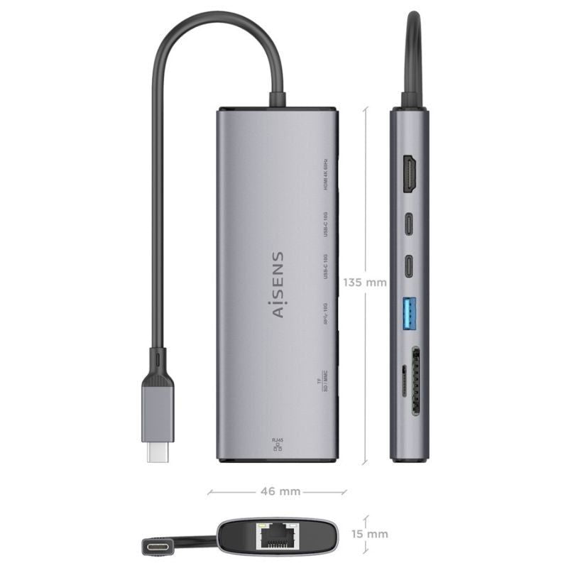Base de Ligação USB Tipo C Aisens Asuc-7p032-gr / 1xhdmi / 1xusb / 2xusb Tipo C / 1xrj45 / 1xleitor…