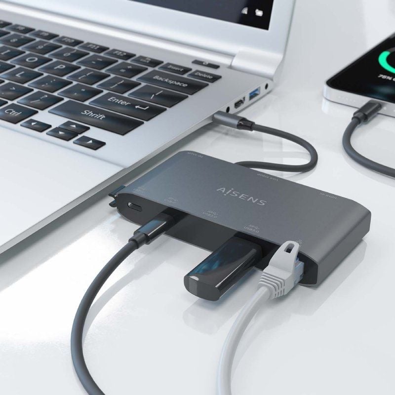 Base de Ligação USB Tipo C Aisens Asuc-8p010-gr / 1xhdmi / 1xvga / 2xusb / 1xrj45 / 2xusb Tipo C /…