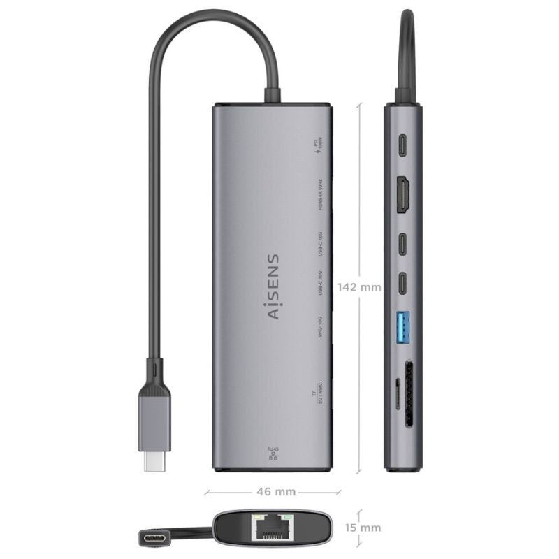 Base de Ligação USB Tipo C Aisens Asuc-8p033-gr / 1xhdmi / 1xusb / 2xusb Tipo C / 1xrj45 / 1xleitor…