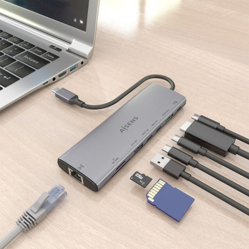 Base de Ligação USB Tipo C Aisens Asuc-8p033-gr / 1xhdmi / 1xusb / 2xusb Tipo C / 1xrj45 / 1xleitor…