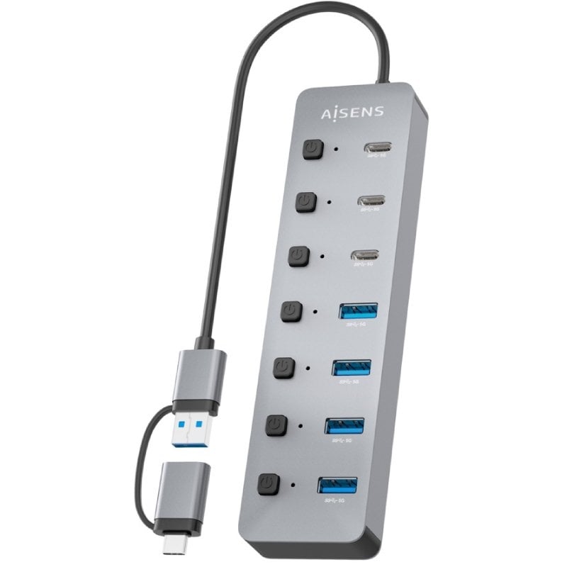 Concentrador USB Tipo C + USB 3.1 Aisens Asuc-8p043-gr / 4xusb / 3xusb Tipo C / 1xusb Tipo C PD / C…