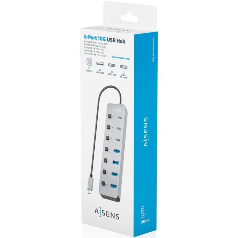 Concentrador USB Tipo C 3.2 Aisens Asuc-8p044-gr / 4xusb / 3xusb Tipo C / 1xusb Tipo C PD / Cinzento