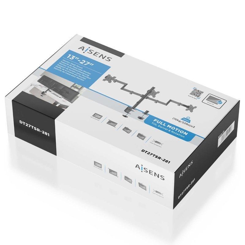 Suporte de Mesa Aisens Dt27tsr-281 para 3 Monitores / Giratório / Inclinado / Até 10kg