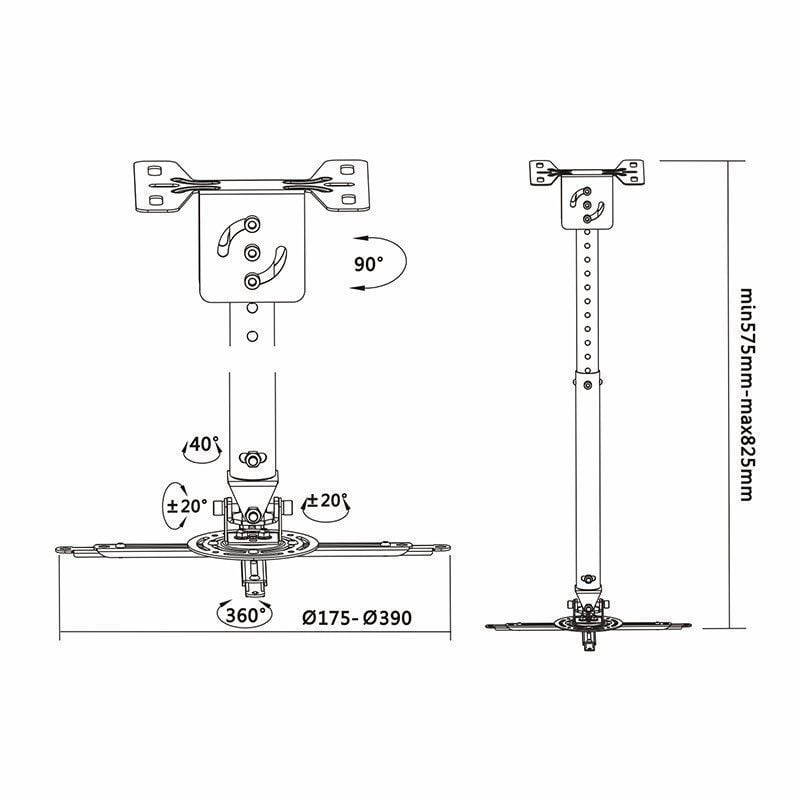 Suporte de Teto para Projetor Aisens Cp02tsre-051 / Giratório-inclinável-extensível / Até 20kg