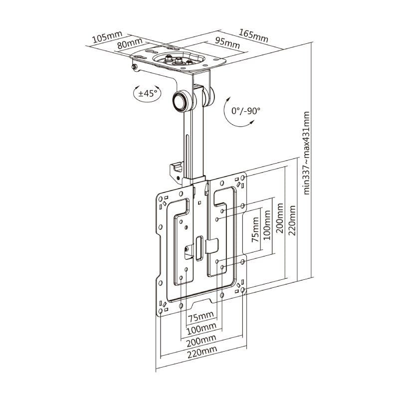 Suporte de Teto Giratório / Dobrável Aisens Ct43s-187 para Televisores de 19-43" / Até 20kg