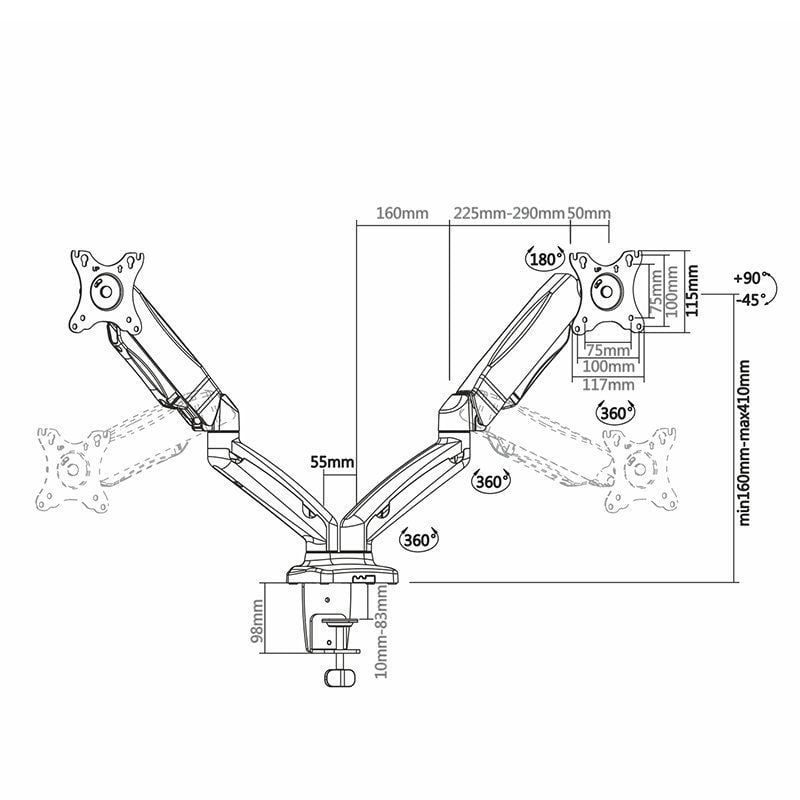 Suporte de Mesa com Contrapeso para 2 Monitores Aisens Dt27tsr-045 / Giratório / Inclinável / Até 9…