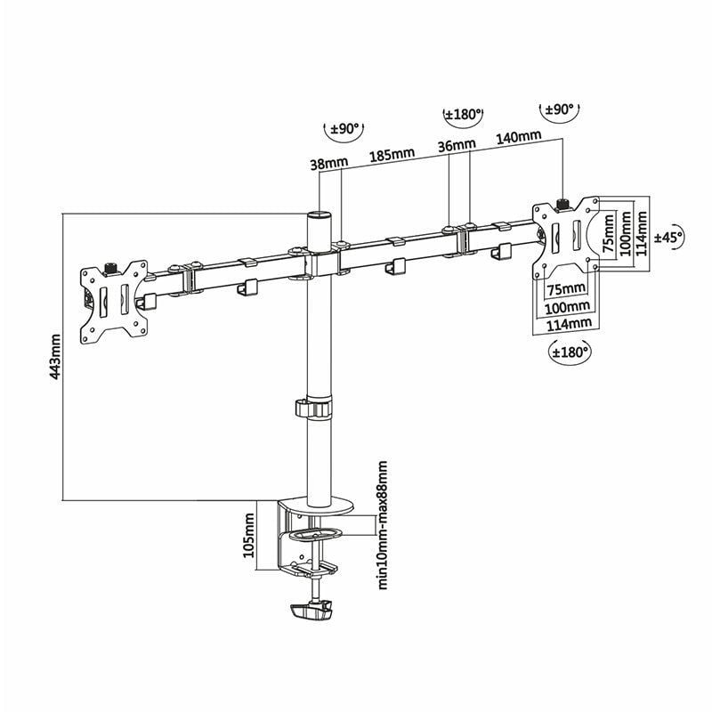 Suporte de Mesa para 2 Monitores Aisens Dt32tsr-041 / Giratório / Inclinado / Até 8kg