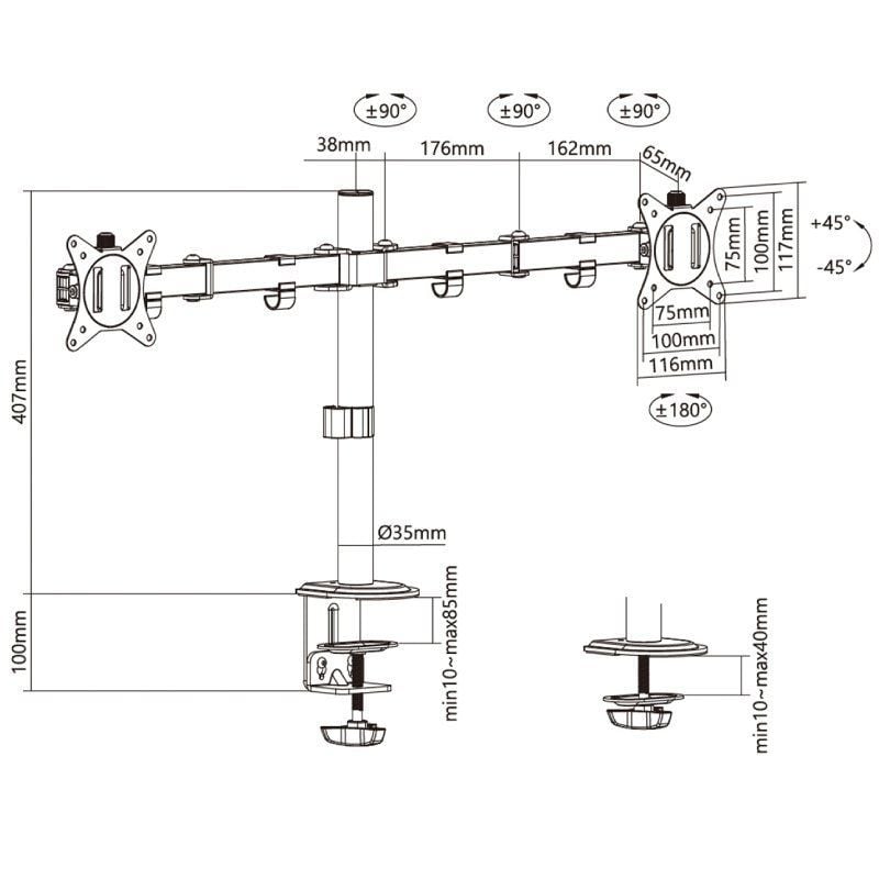 Suporte de Mesa para 2 Monitores Ou Tvs Aisens Dt32tsr-149 / Giratório / Inclinado / Até 9kg