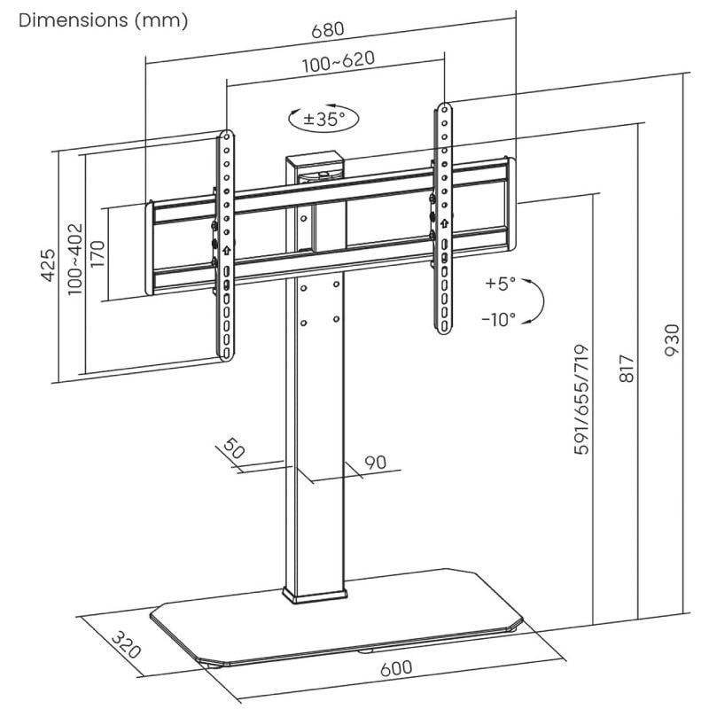 Suporte de Mesa Inclinável / Giratório Aisens Dt86ts-291 para Televisores de 43-86"