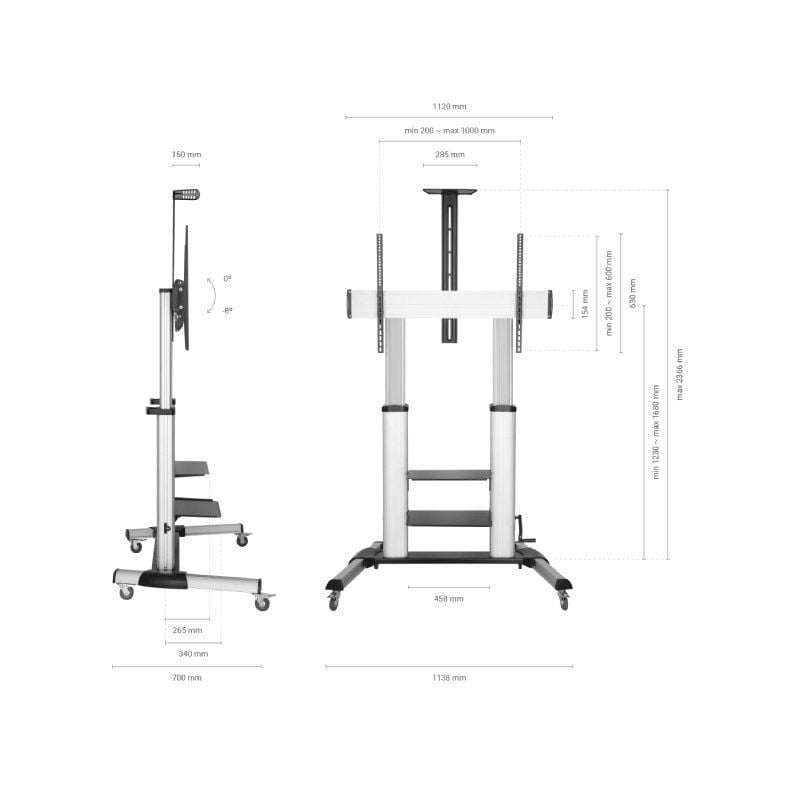 Suporte de Chão Inclinável Aisens Ft100te-125 com Rodízios e Pega para Televisores de 60-100" / Até…