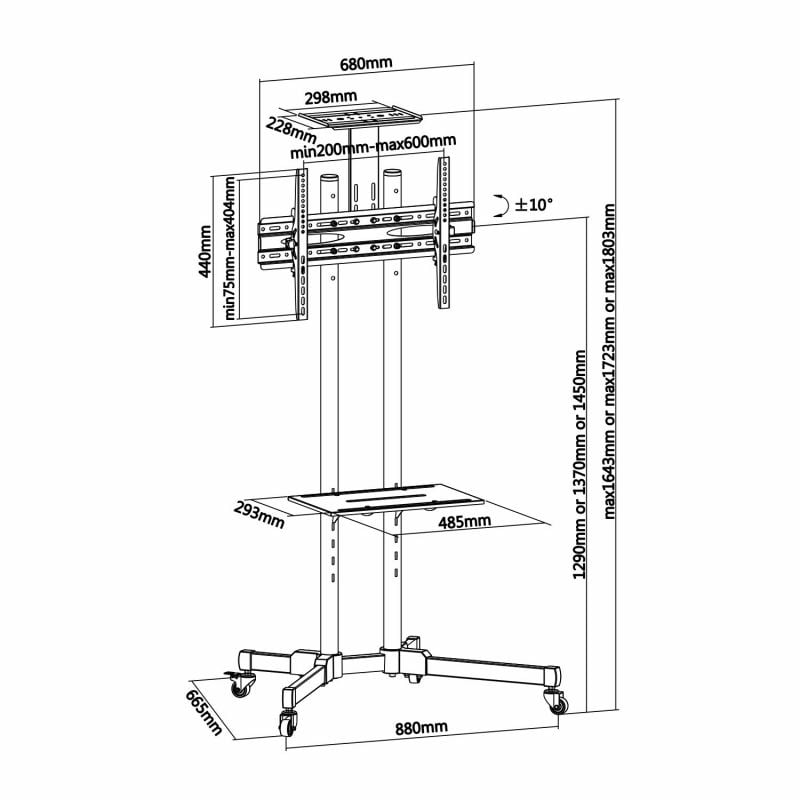 Aisens Ft70te-035 Suporte de Chão Inclinável com Rodízios para TV 37-70" / Até 50kg