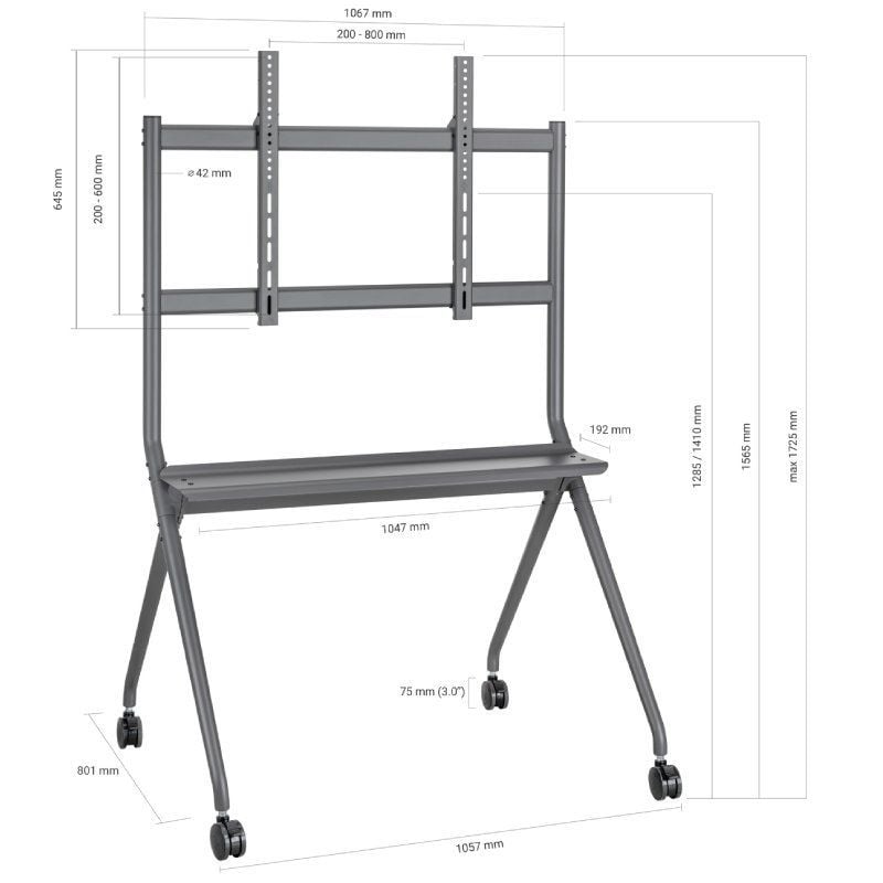 Aisens Ft86fe-143 Suporte de Chão com Rodízios para TV Ou Ecrã Interativo 50"-86" / Até 120kg