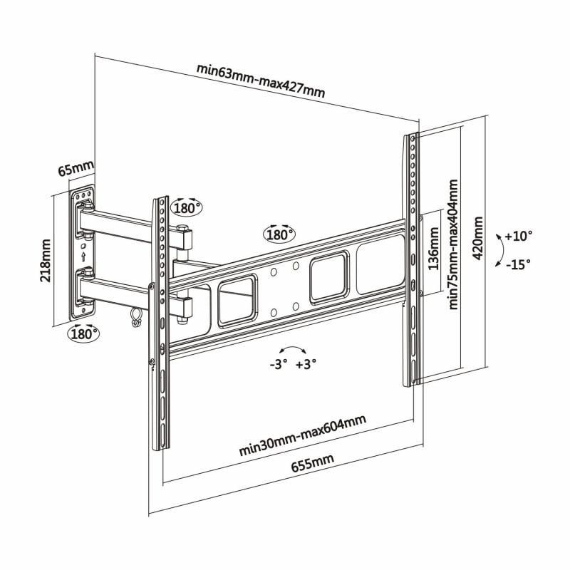Suporte de Parede Aisens Wt70tsle-021 Giratório / Inclinado / Nivelado para TV 37-70" / Até 35kg