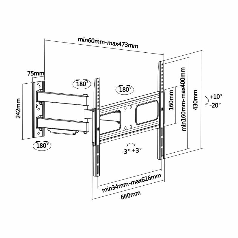 Suporte de Parede Aisens Wt70tsle-025 Giratório / Inclinado / Nivelado para TV 37-70" / Até 50kg