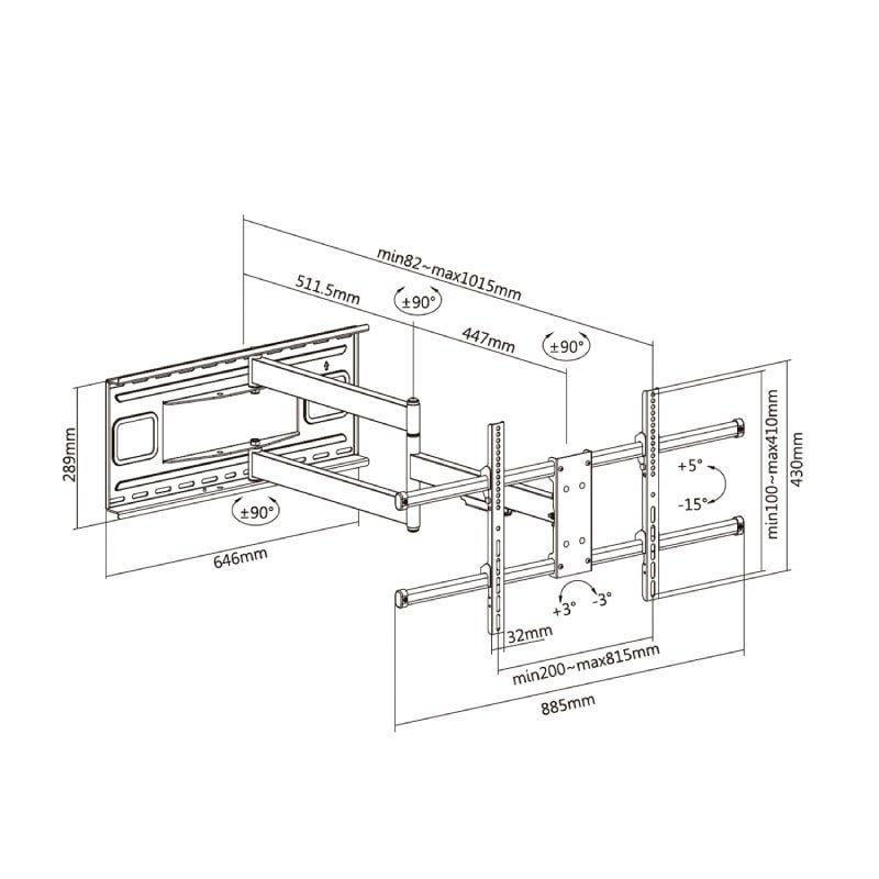 Aisens Wt80tsle-161 Suporte de Parede Giratório / Inclinado / Nivelado para Tvs de 43-80" / Até 50kg