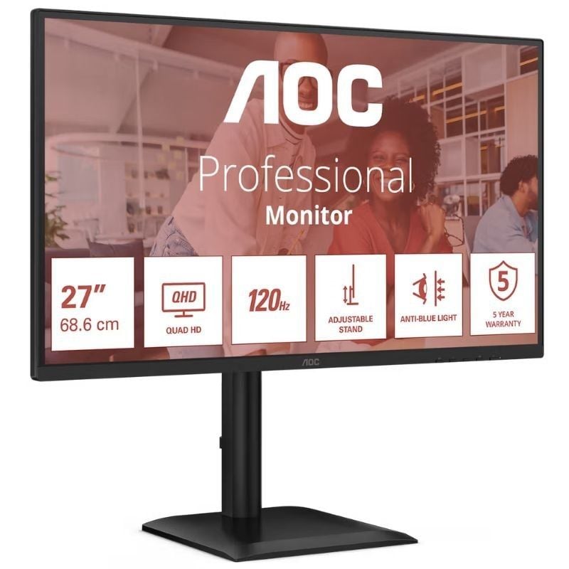 Monitor Profissional AOC Q27E4CV 27" / QHD / Multimédia / Ajustável em Altura / Preto
