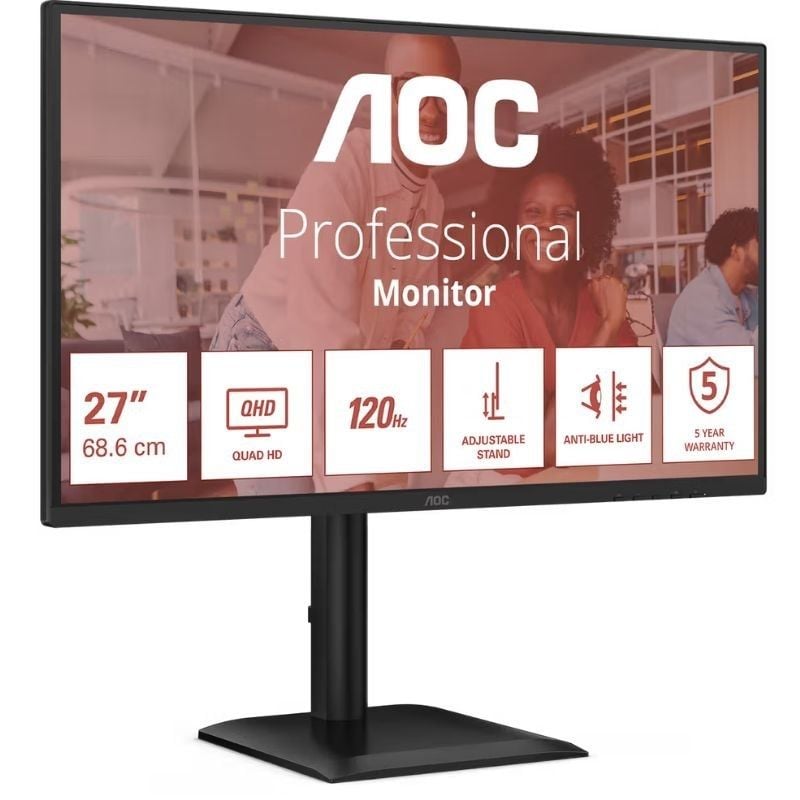 Monitor Profissional AOC Q27E4U 27" / QHD / Multimédia / Ajustável em Altura / Preto