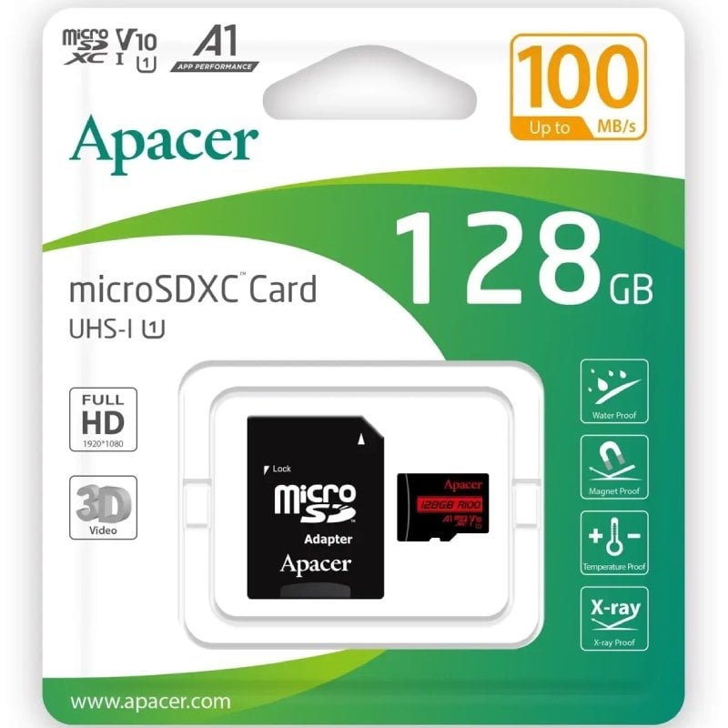 Cartão de Memória Apacer 128 GB XC UHS 1 com Adaptador / Classe 10 / 100 MB / S