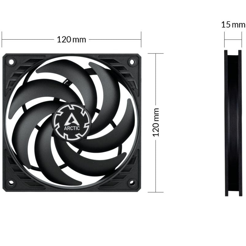 Ventilador Arctic P12 Slim PWM PST / 12cm / Preto
