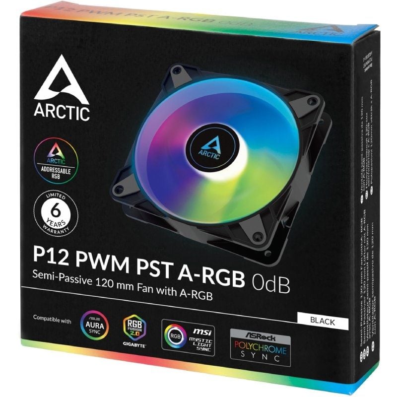 Ventoinha Arctic P12 PWM PST A-rgb / 12cm / Preto